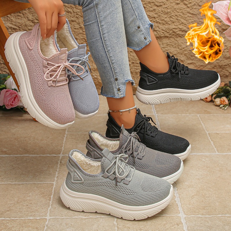 Knit Fabric Lace Up Sneakers - 2027 Damskie buty do chodzenia na