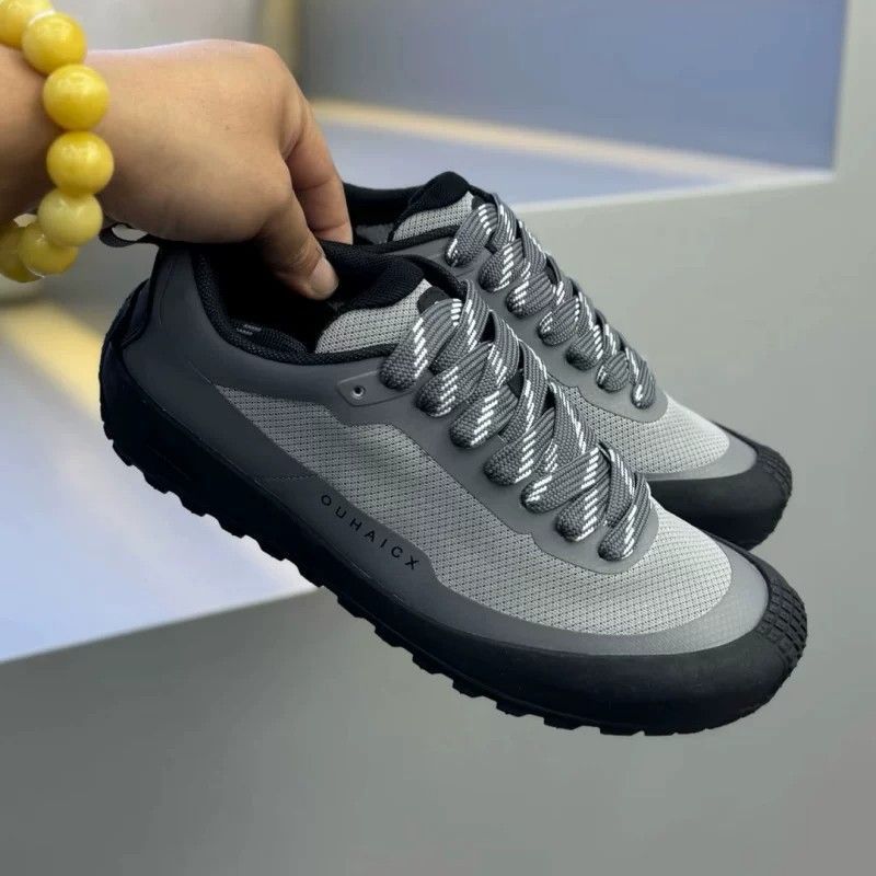 Knit Fabric Lace Up Sneakers - Męskie sneakersy o niskim profilu, antypoślizgowe,